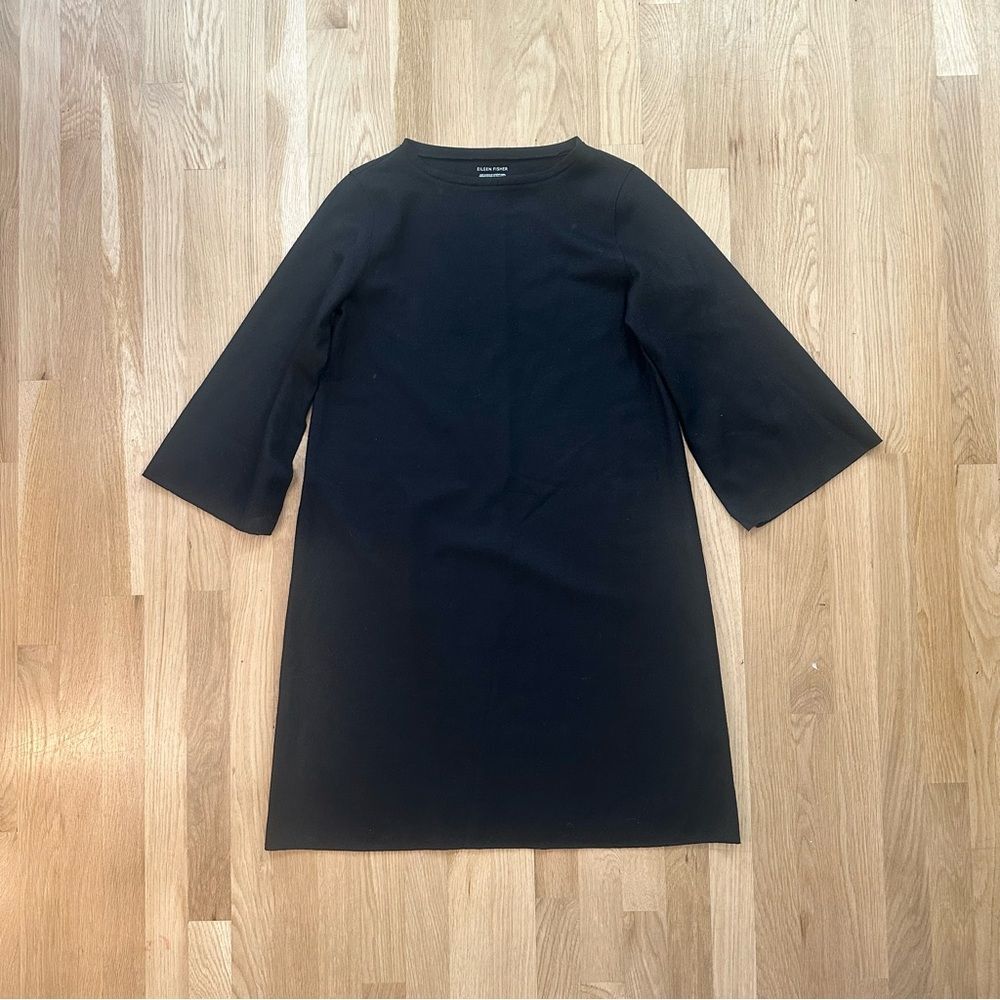 Eileen Fisher | wool long sleeve swing dress with split sleeve hem